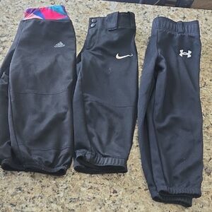 Adidas, Nike, and Under Armour Girls Black Softball Pants Youth Small
